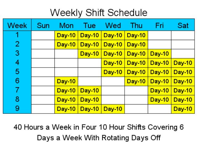 10 Hour Schedules for 6 Days a Week 1.7