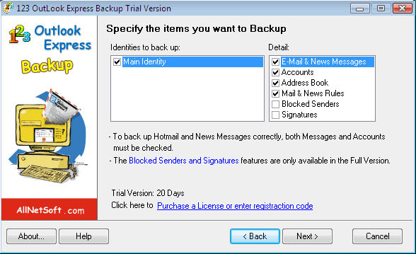 123 Outlook Express Backup 1.751