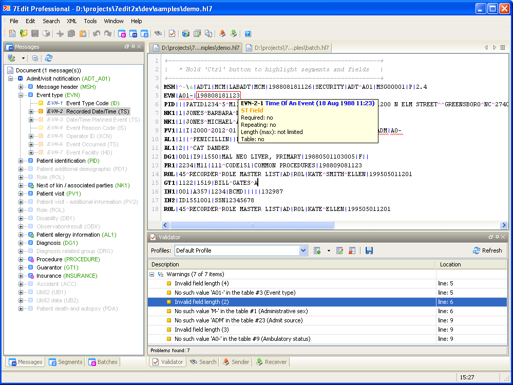7Edit (HL7 browser/editor) 2.0