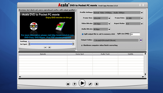 Acala DVD to Pocket PC movie 4.1.1