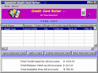 AcreSoft Credit Card Butler 2