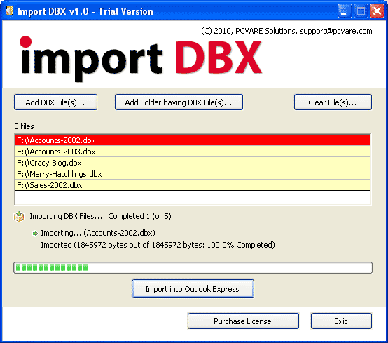 Add DBX file to Outlook Express 9.2