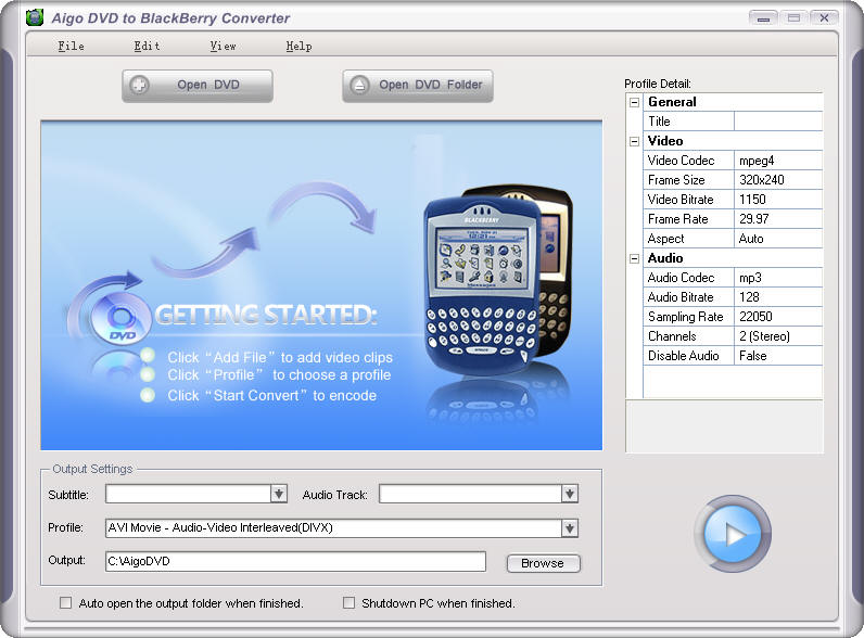 Aigo DVD to BlackBerry Converter 2.0.13