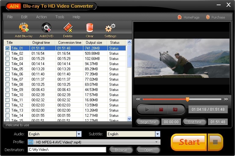 AinSoft Blu-ray to HD Video Converter 1.02.02
