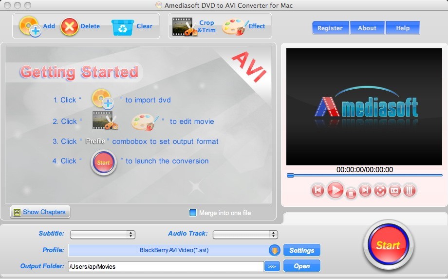 Amediasoft DVD to AVI Converter for Mac 1.0.2.3