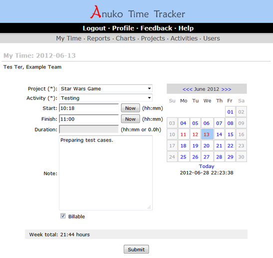 Anuko Time Tracker 1.6