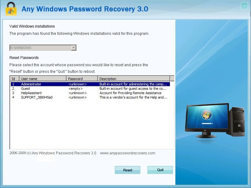 Any Windows Password Recovery 3.0