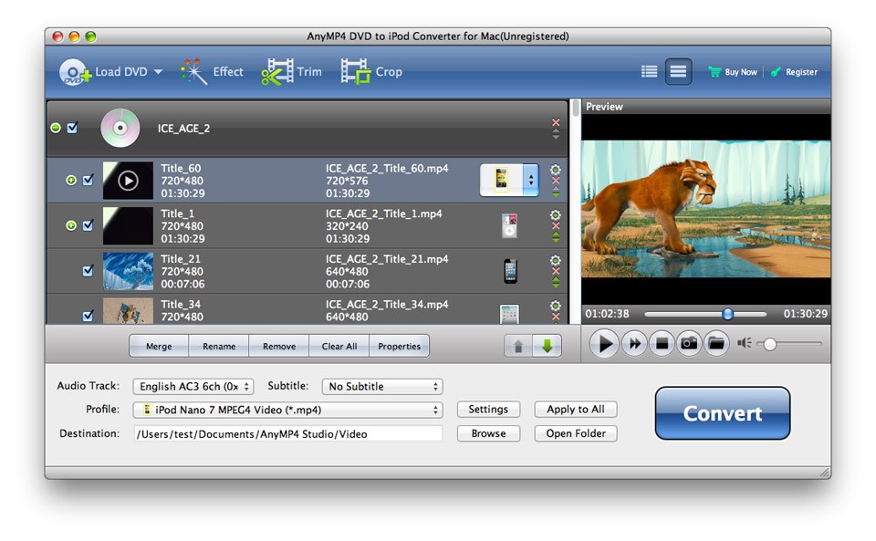 AnyMP4 DVD to iPod Converter for Mac 6.1.52