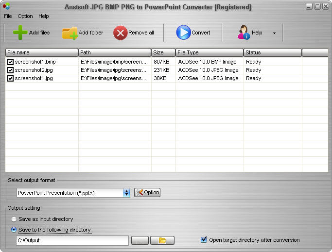 Aostsoft JPG BMP PNG to PowerPoint Converter 3.8.3