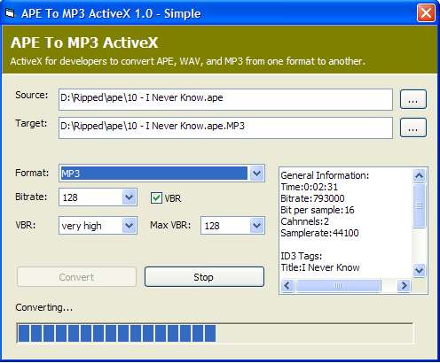 APE To MP3 Activex (OCX) 1.0
