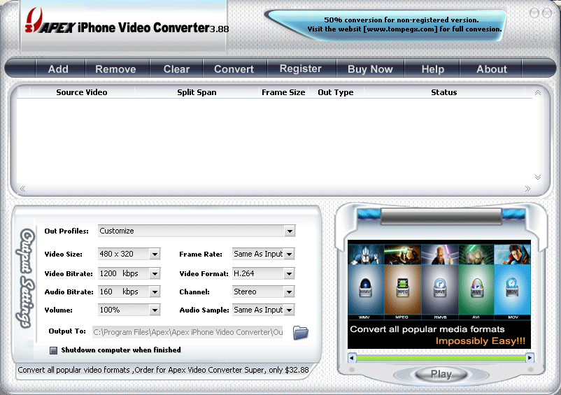 Apex iPhone Video Converter 8.23