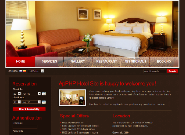 ApPHP Hotel Site web reservation system 4.3.9