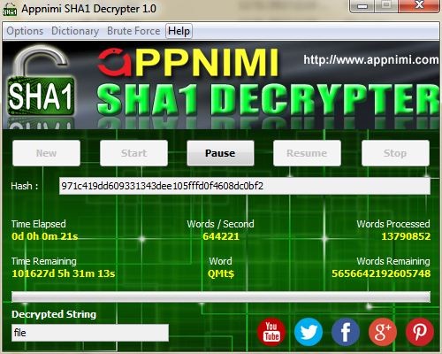 Appnimi SHA1 Decrypter 1.0