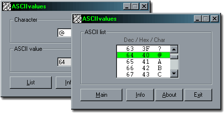 ASCIIvalues 1.0.8