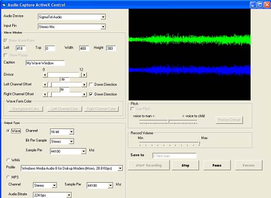 Audio Record, Capture ActiveX OCX SDK 2.08