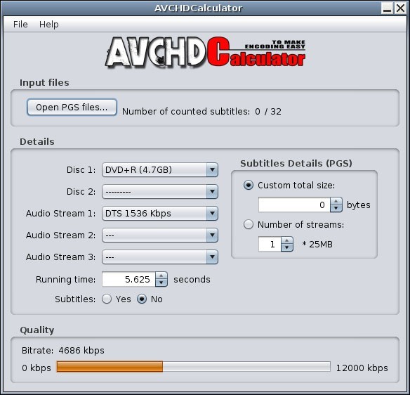 AVCHDCalculator for Linux 1.2
