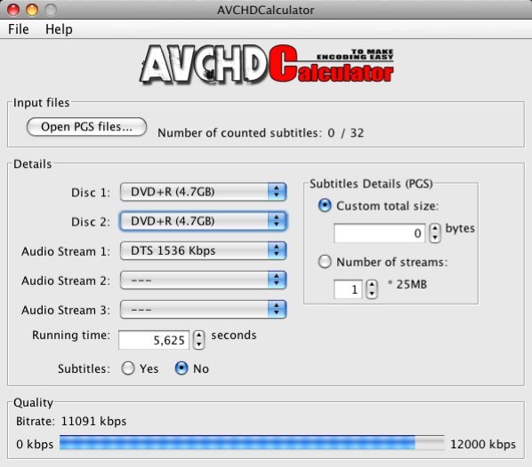 AVCHDCalculator for Mac OS X 1.2