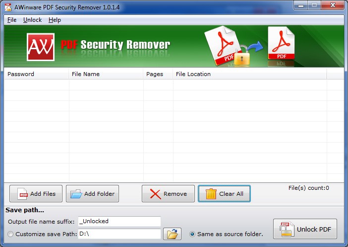 AWinware Acrobat PDF Security Remover 1.0.1.4