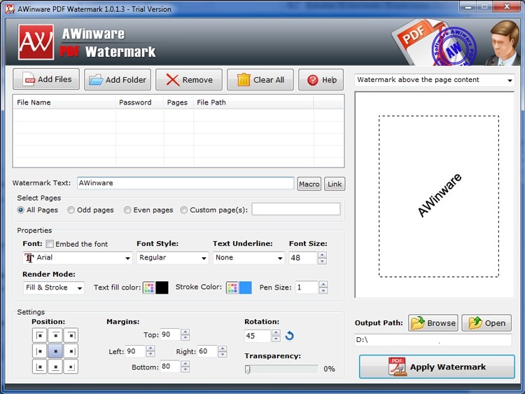 AWinware Acrobat PDF Watermark Tool 1.0.1.3