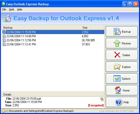 Backup for Outlook Express 2.364