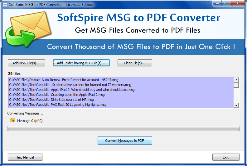 Batch Convert MSG to PDF 2.0