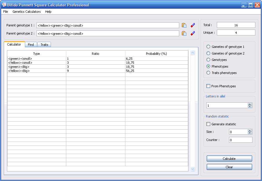 Bifido Punnett Square Calculator Pro 3.3