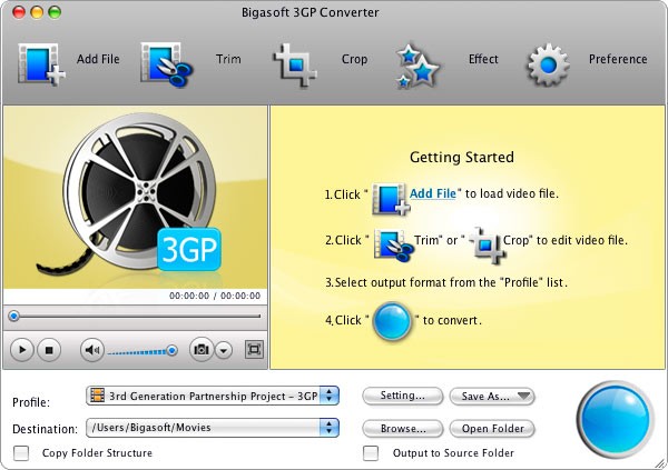 Bigasoft 3GP Converter for Mac 3.3.28.4168