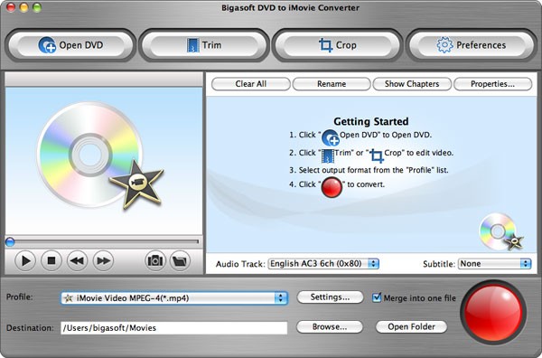 Bigasoft DVD to iMovie Converter for Mac 1.0.11.3833