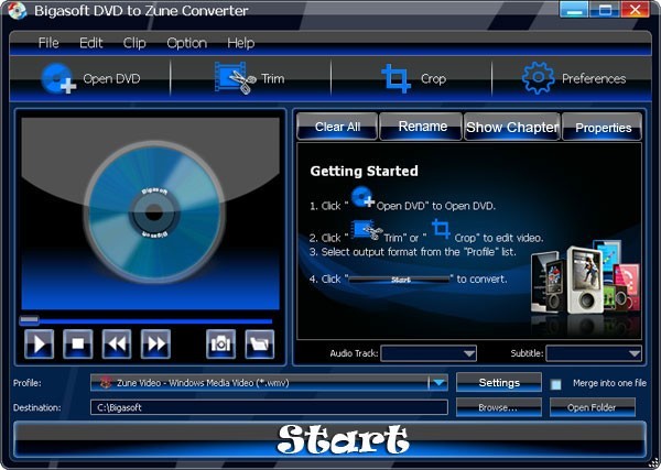 Bigasoft DVD to Zune Converter 1.6.3.3805