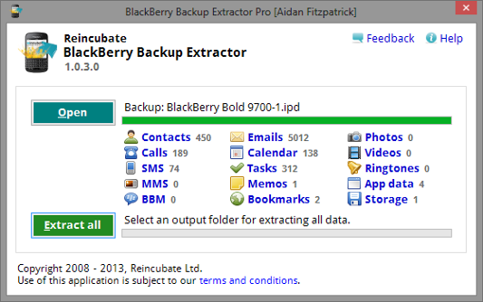 BlackBerry Backup Extractor 2.0.1.0