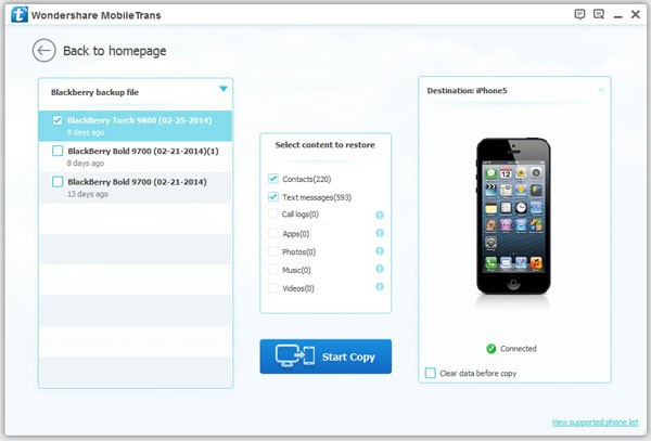 Blackberry contacts to iPhone Transfer 4.4.0