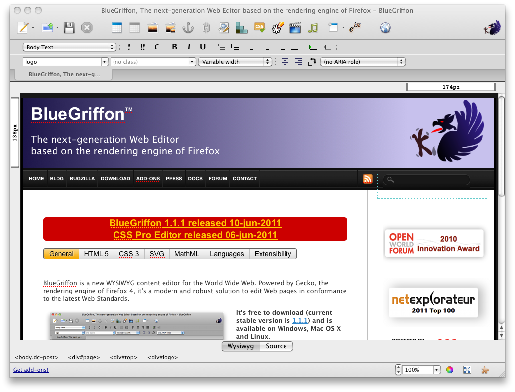BlueGriffon for Mac OS X 1.6.1