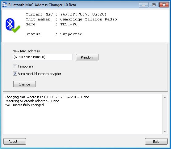Bluetooth MAC Address Changer 1.2