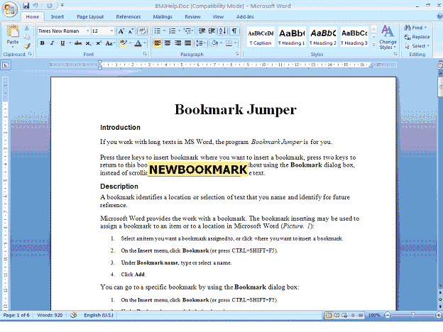 Bookmark Jumper for MS Word(1) 1.1