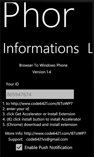 Browser To WP7 1.4.0.0