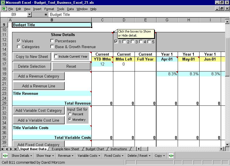 Budget Tool Business Excel 2.1