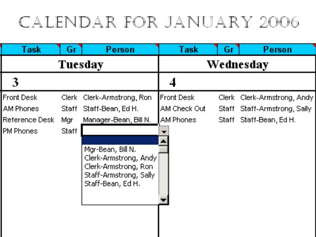 Calendar 50 People to Tasks With Excel 1.0