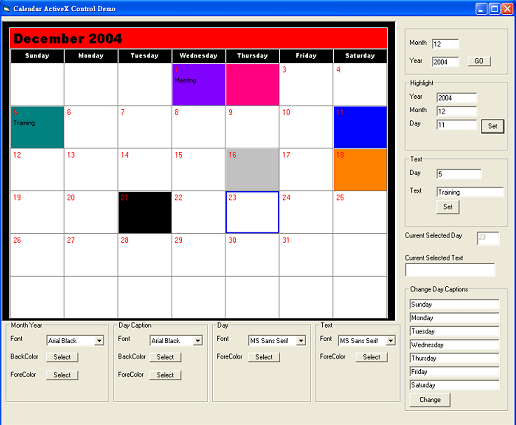 Calendar ActiveX Control 1.0