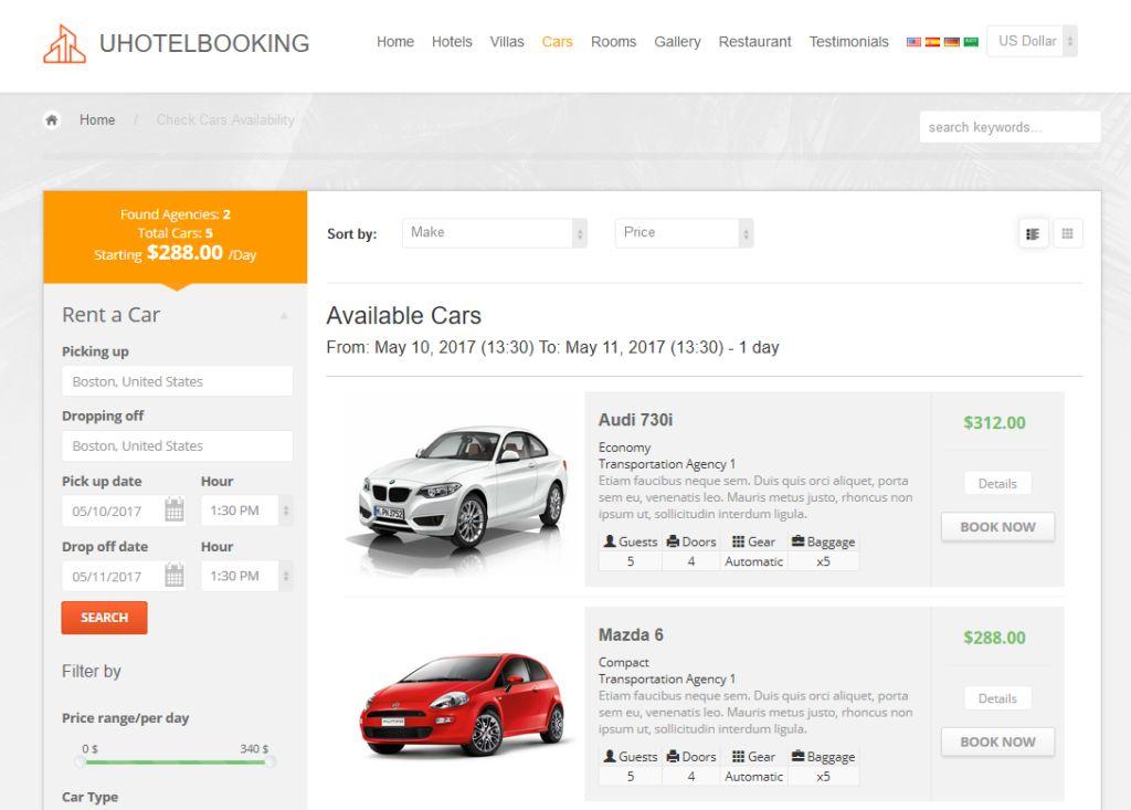 Car Rental Module for uHotelBooking system 2.7.10