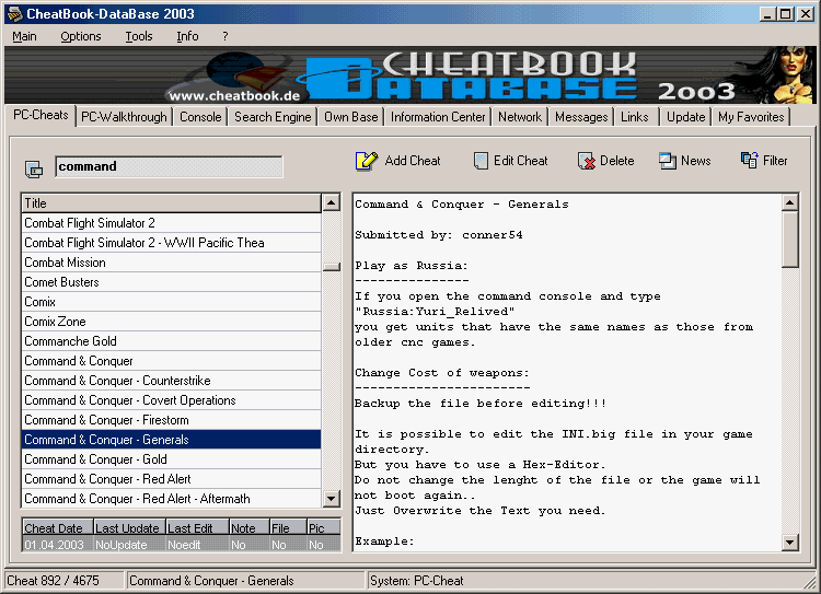 CheatBook-DataBase 2003 1.0