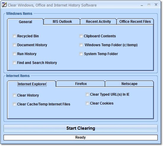 Clear Windows, Office and Internet History Software 7.0