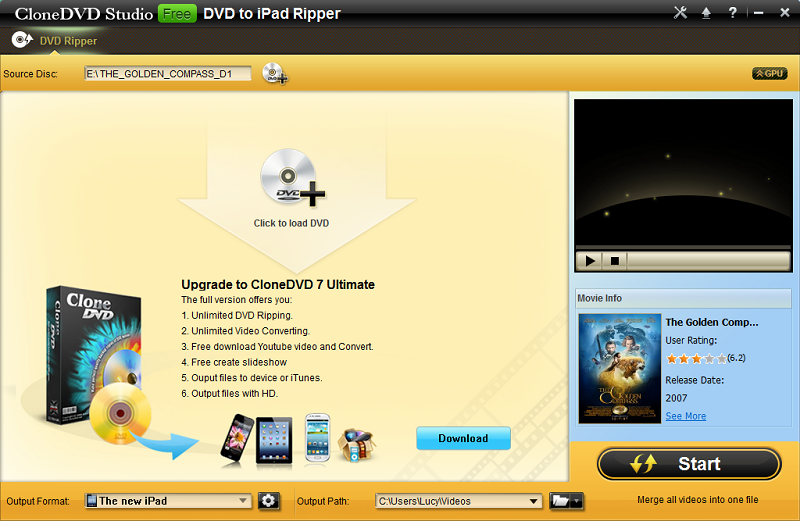 CloneDVD Studio Free DVD to iPad Ripper 1.0.0.0