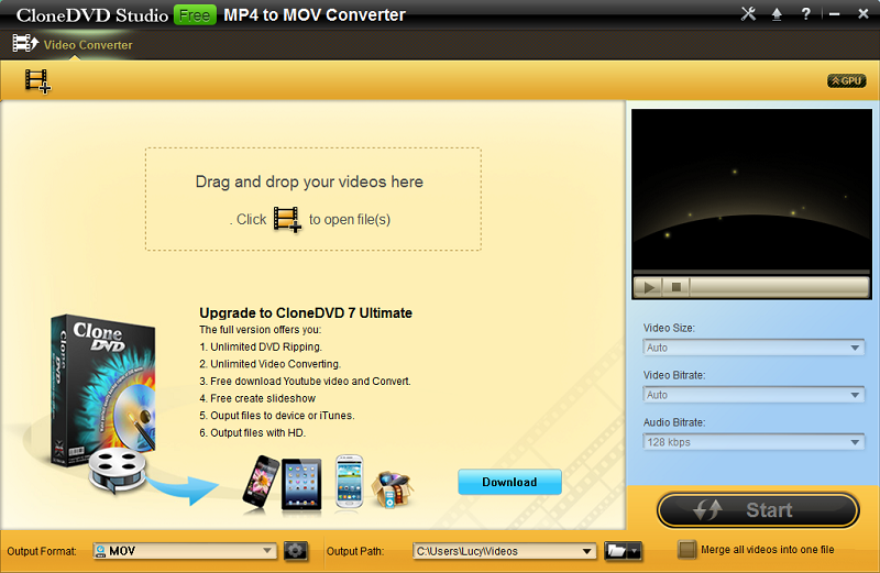 CloneDVD Studio Free MP4 to MOV Converter 1.0.0.0