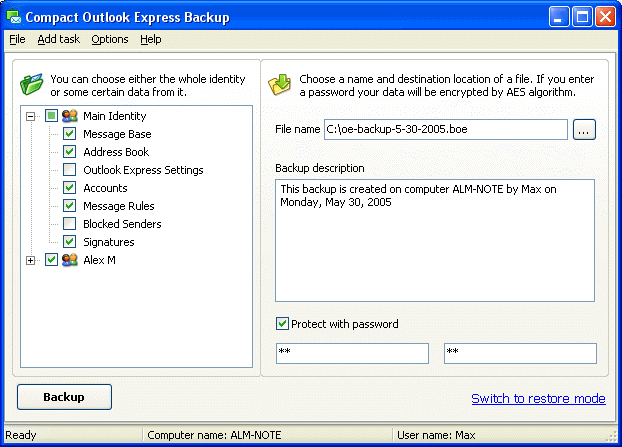 Compact Outlook Express Backup 2.7