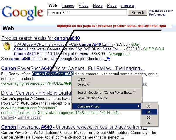 ComparePricesOneClick For Firefox 1.1