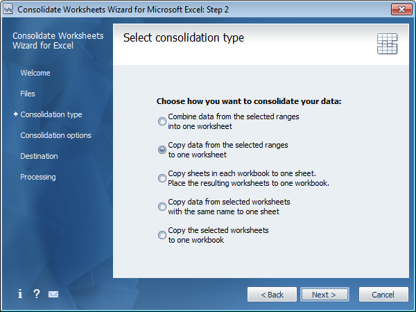 Consolidate Worksheets Wizard for Excel 1.0