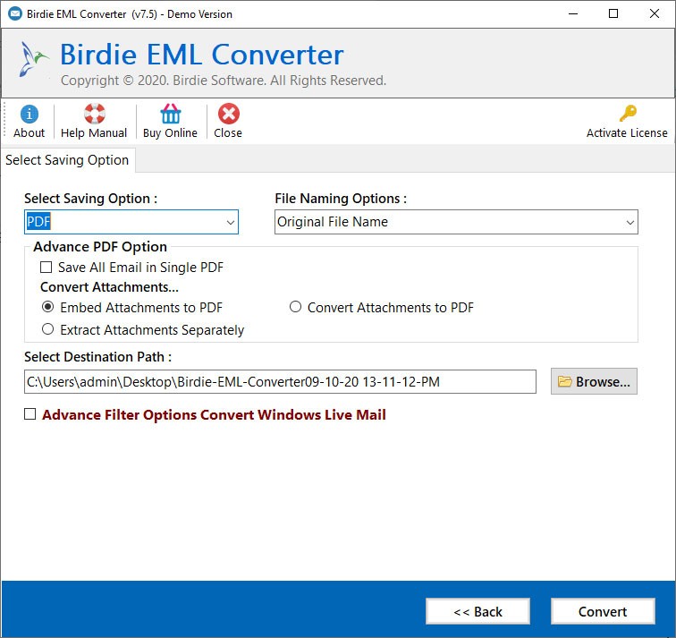 Conversion of .EML Messages to PDF 7.0.1
