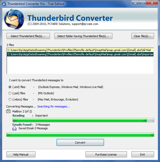 Convert emails Thunderbird to Outlook 5.03