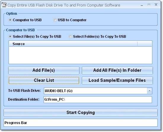 Copy Entire USB Flash Disk Drive To and From Computer Software 7.0