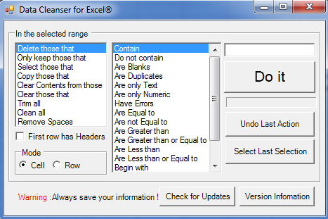 Data Cleanser for Excel 4.0.0.0
